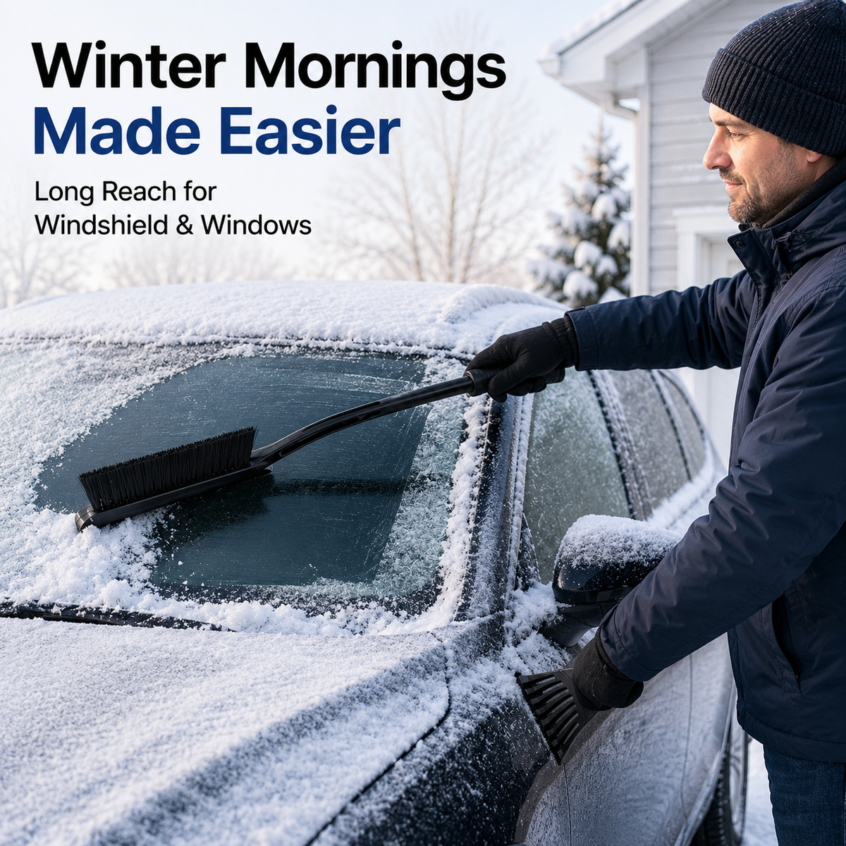 Ice Scraper with Snow Brush – Long Handle Winter Car Tool