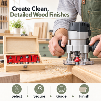 6-Piece Wood Router Bit Set with Wooden Storage Case