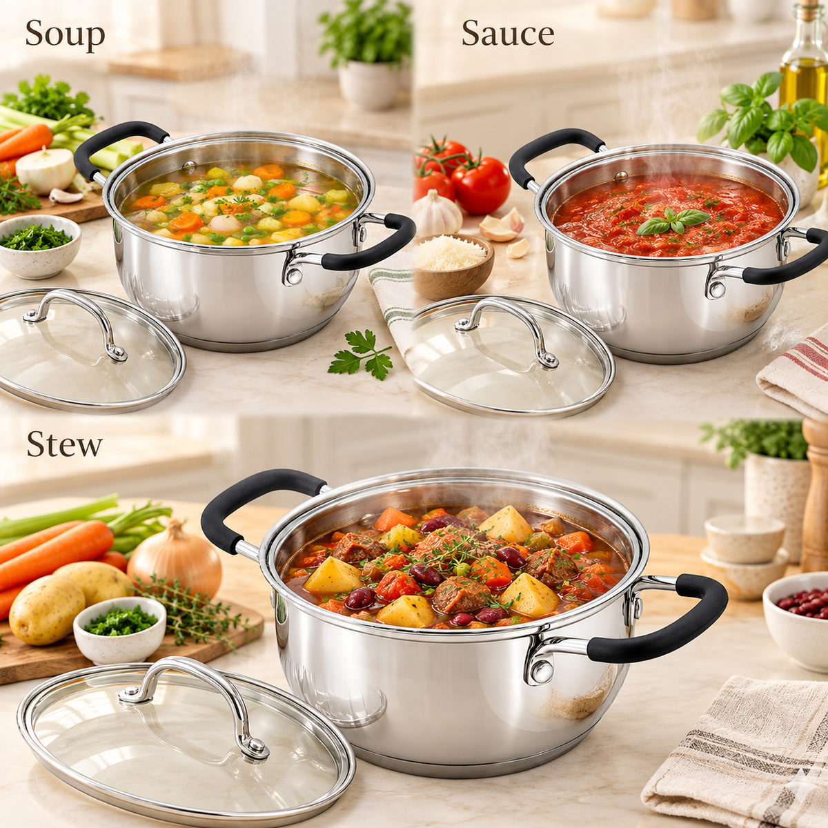 Stainless Steel Saucepot with Glass Lid – 20cm / 3.4L