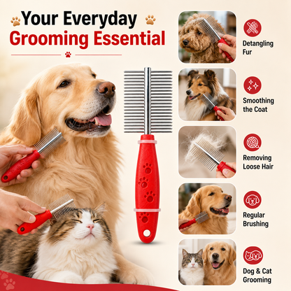 Double-Sided Pet Grooming Comb – Fine & Wide Tooth Metal Comb for Dogs & Cats