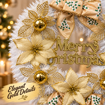 40cm White & Gold Christmas Wreath
