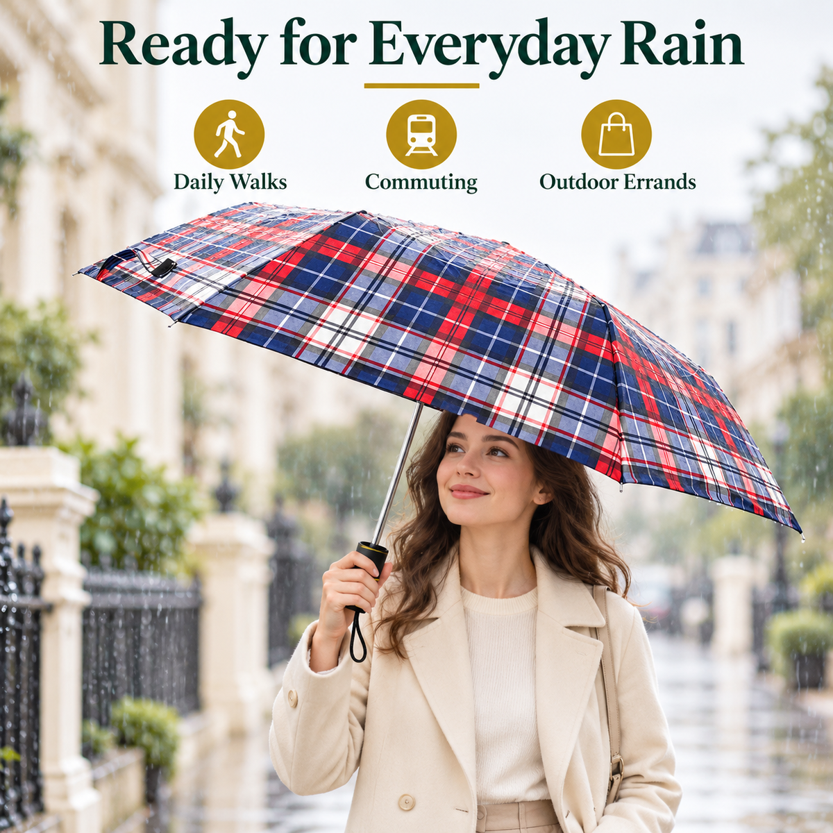 3 Fold Checked Mini Umbrella – Red Navy Purple Yellow Black Grey