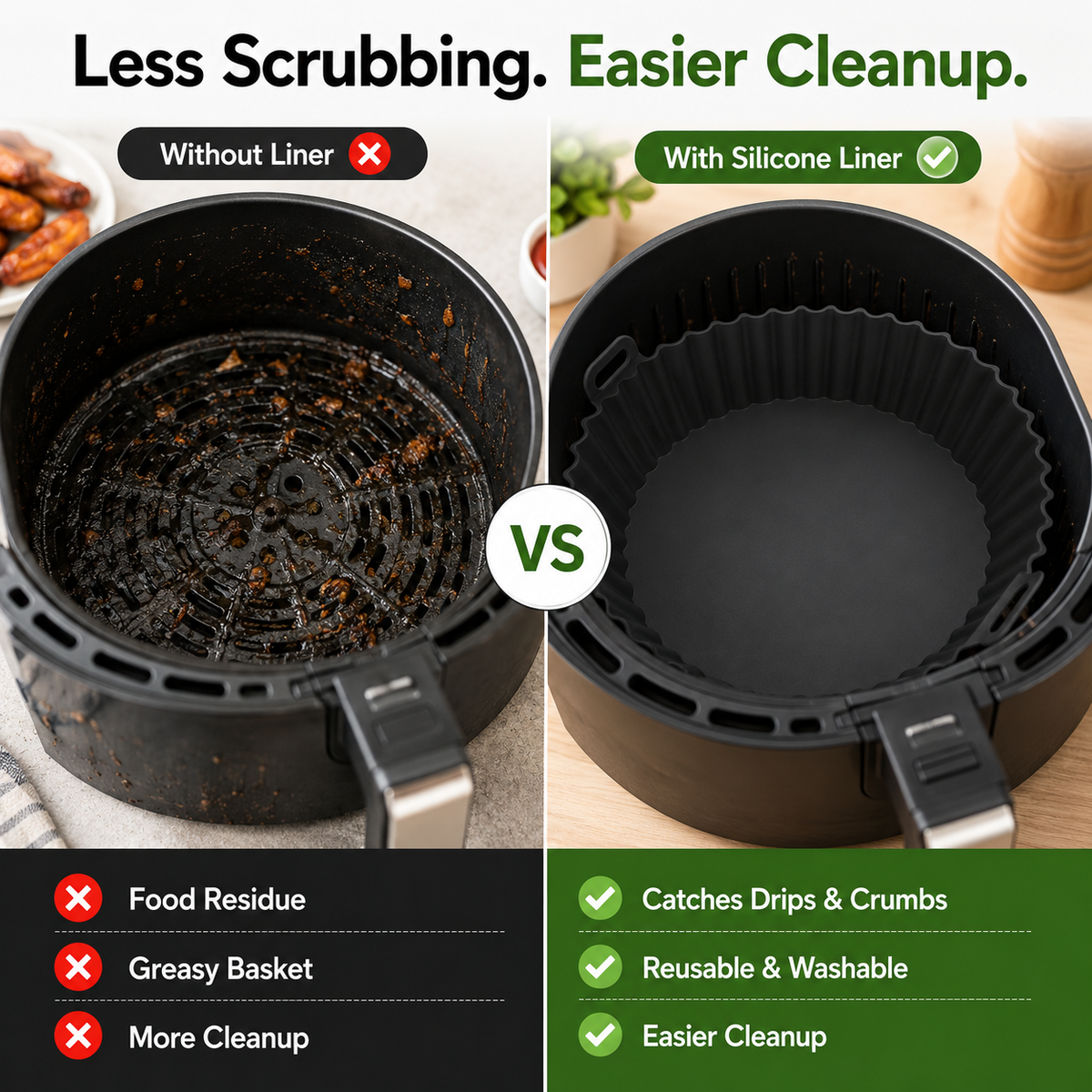 Reusable Silicone Air Fryer Liner – Round Silicone Baking Tray with Handles