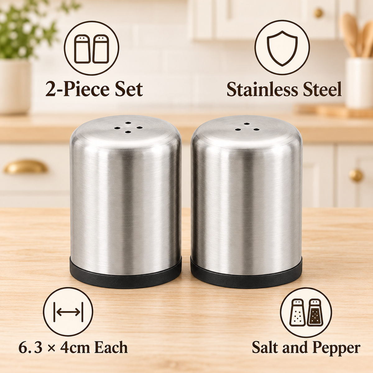 Stainless Steel Salt & Pepper Shaker Set – 2 Piece