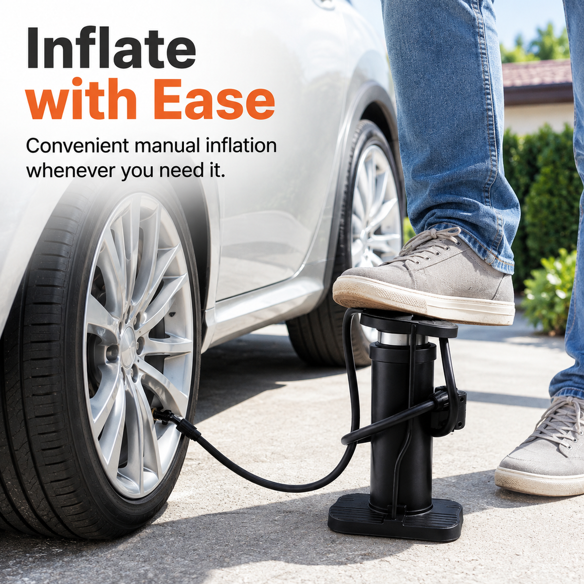Portable Foot Pump – Manual Air Inflator with Hose for Bikes, Balls & Inflatable Accessories