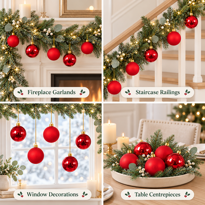 Red Christmas Ball Ornaments Box Set – Glitter & Matte Baubles