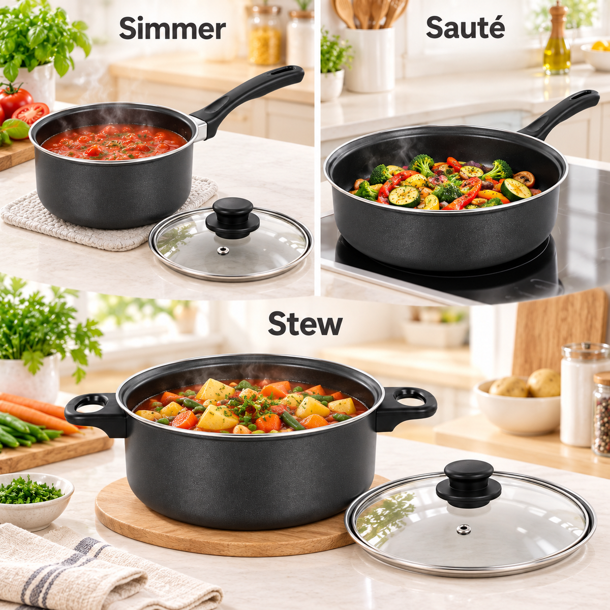 5-Piece Non-Stick Cookware Set with Glass Lids