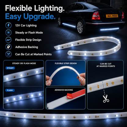 40cm 12V LED Car Light Strip – Steady & Flash Flexible Lighting