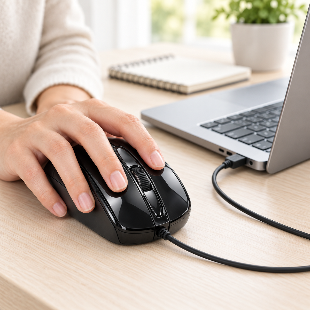 Black USB Wired Optical Computer Mouse – Adjustable 1600/2400/3200 DPI with Scroll Wheel