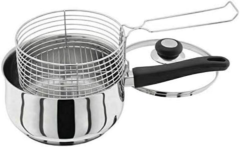 20cm Stainless Steel Chip Pan with Lid and Wire Basket