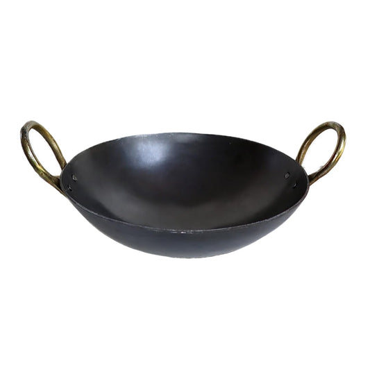 9 Inch Round Bottom Iron Kadahi with Two Handles