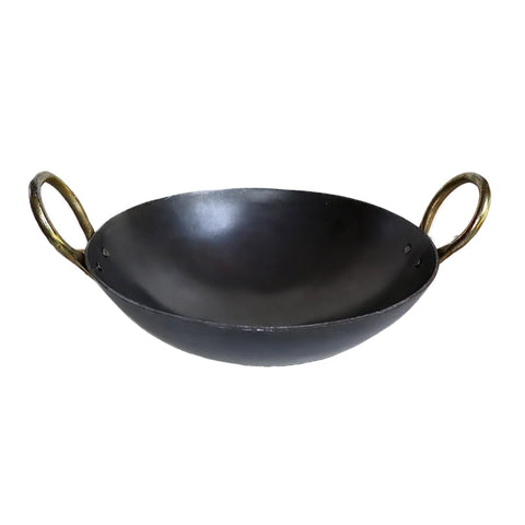9 Inch Round Bottom Iron Kadahi with Two Handles