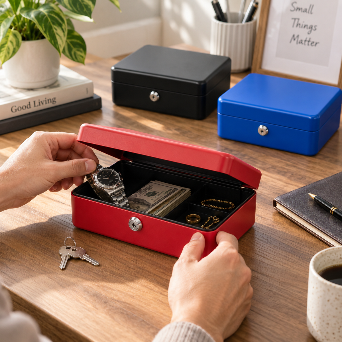 10" Cash Box with Lock & 2 Keys – 25cm