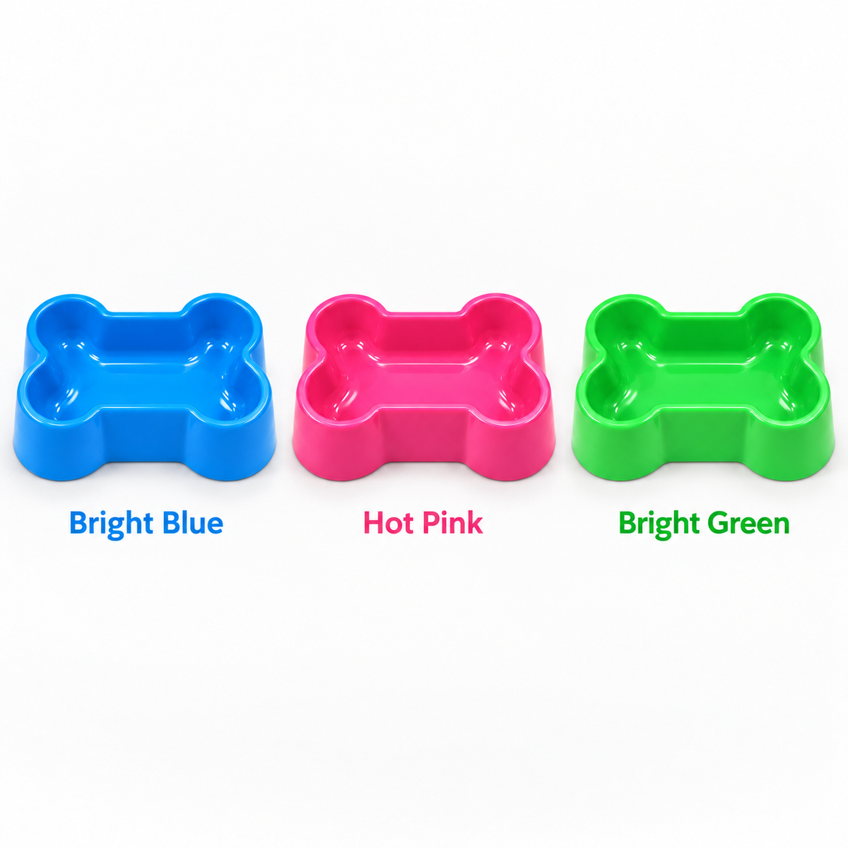 Bone-Shaped Single Pet Food Bowl – Bright Blue, Hot Pink or Bright Green