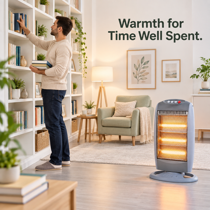 Single 1200W 3-Tube Oscillating Halogen Heater – Light Grey/ Standard