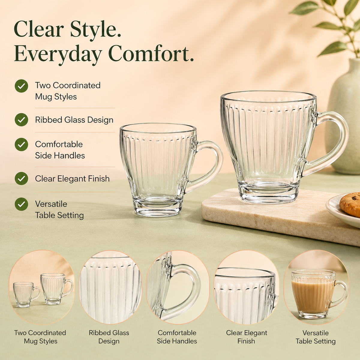 12Pcs Clear Glass Tea & Coffee Mug Set
