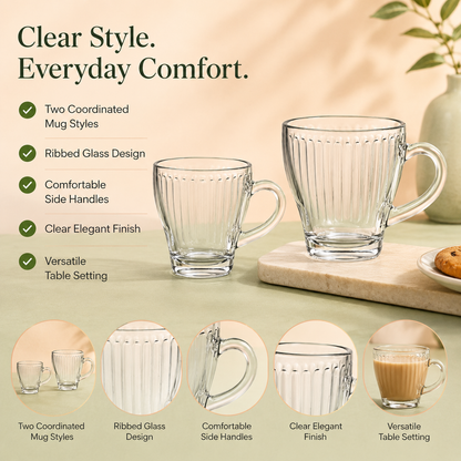 12Pcs Clear Glass Tea & Coffee Mug Set