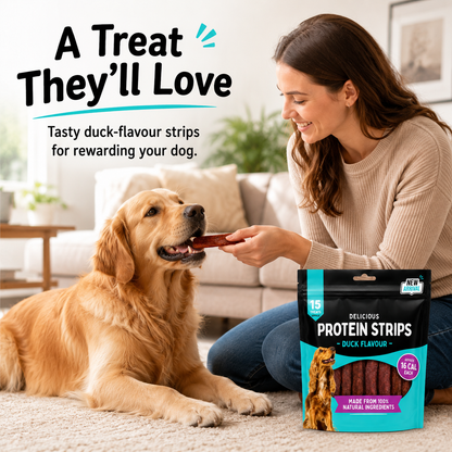 Duck Flavour Protein Strips Dog Treats – Approx. 15 Natural Chewy Treats