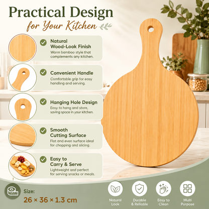 Round Bamboo Chopping Board with Handle 26x36cm