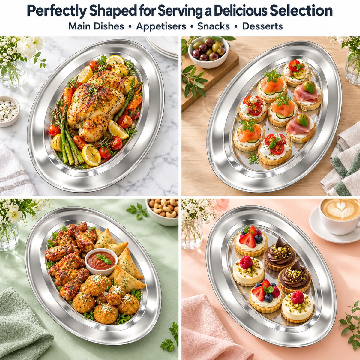 Stainless Steel Oval Serving Platter – 30cm Lightweight Plate