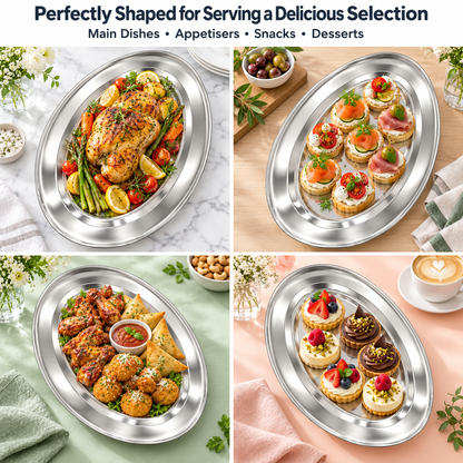 Stainless Steel Oval Serving Platter – 30cm Lightweight Plate
