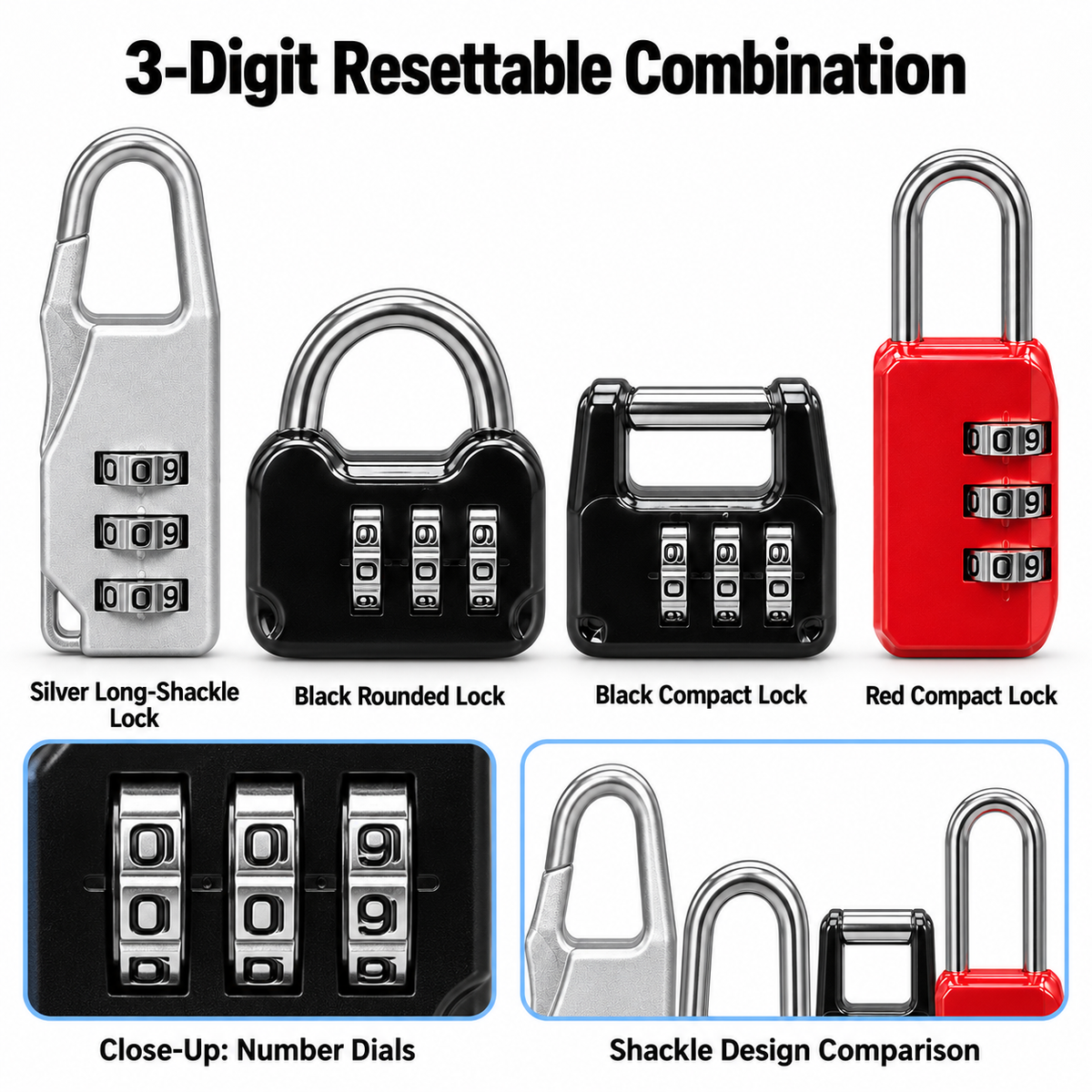 4-Piece Combination Padlock Set