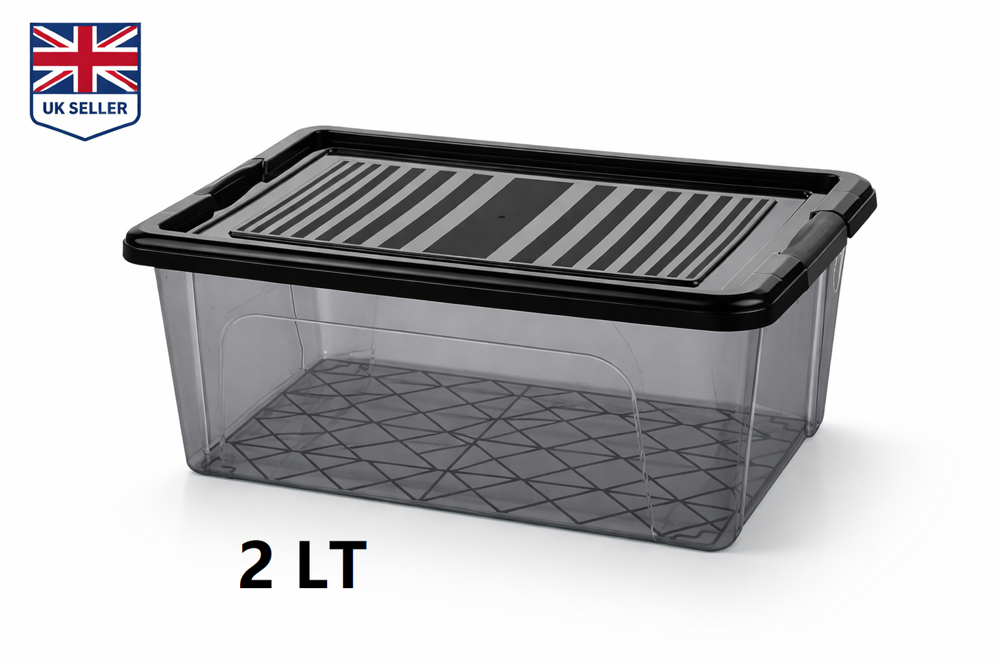 [1L / 2L / 3L / 5L /10L/15/ 20L /30L] Anthracite Storage Box with Clip Lid – Smoked Tinted Plastic, Stackable, Black