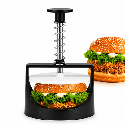Manual Hamburger Press with Spring-Loaded Handle – Round Burger Patty Maker for Home Kitchen & BBQ