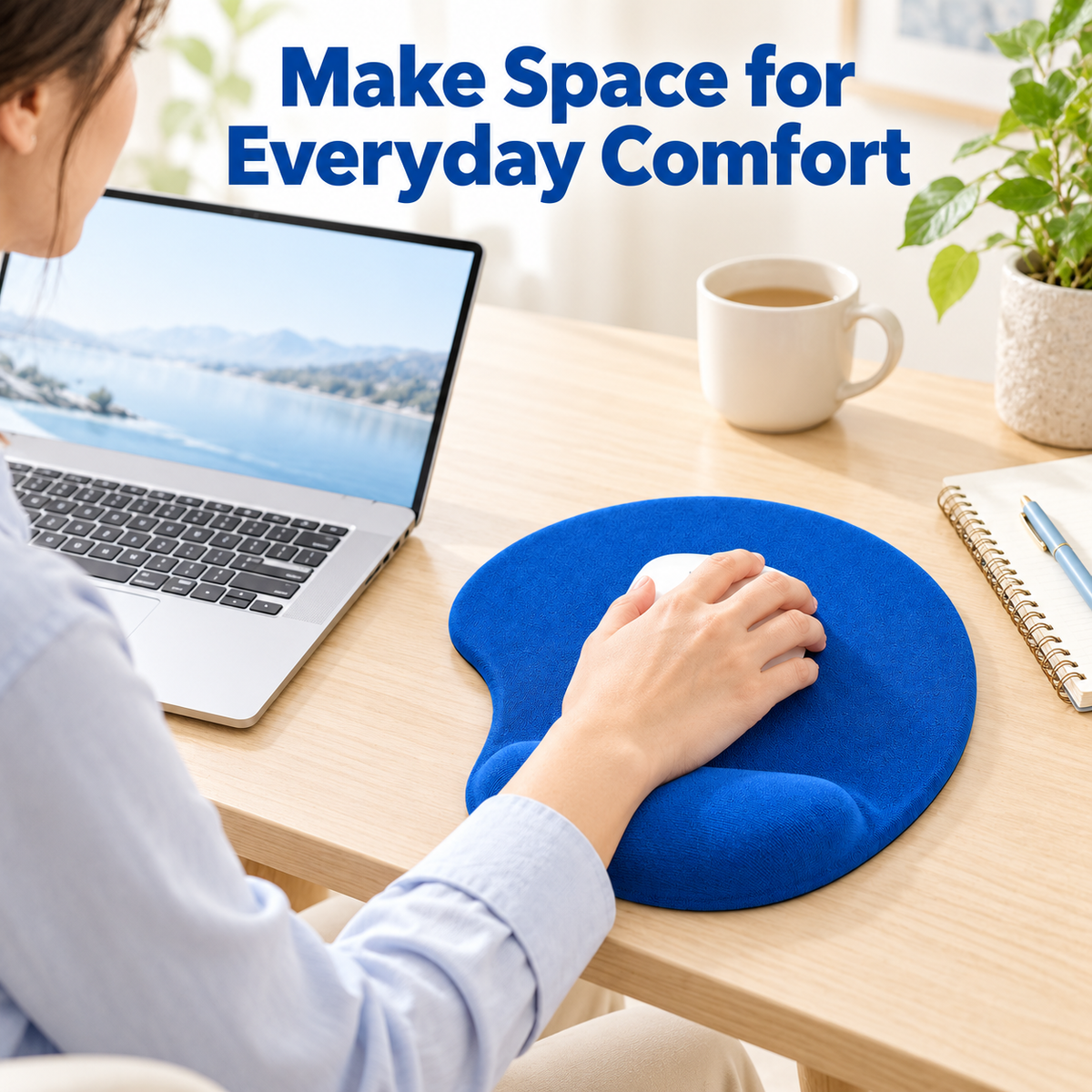 Blue Mouse Pad with Wrist Cushion