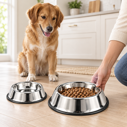 Silver Pet Food and Water Bowl – Available in 16cm and 26cm