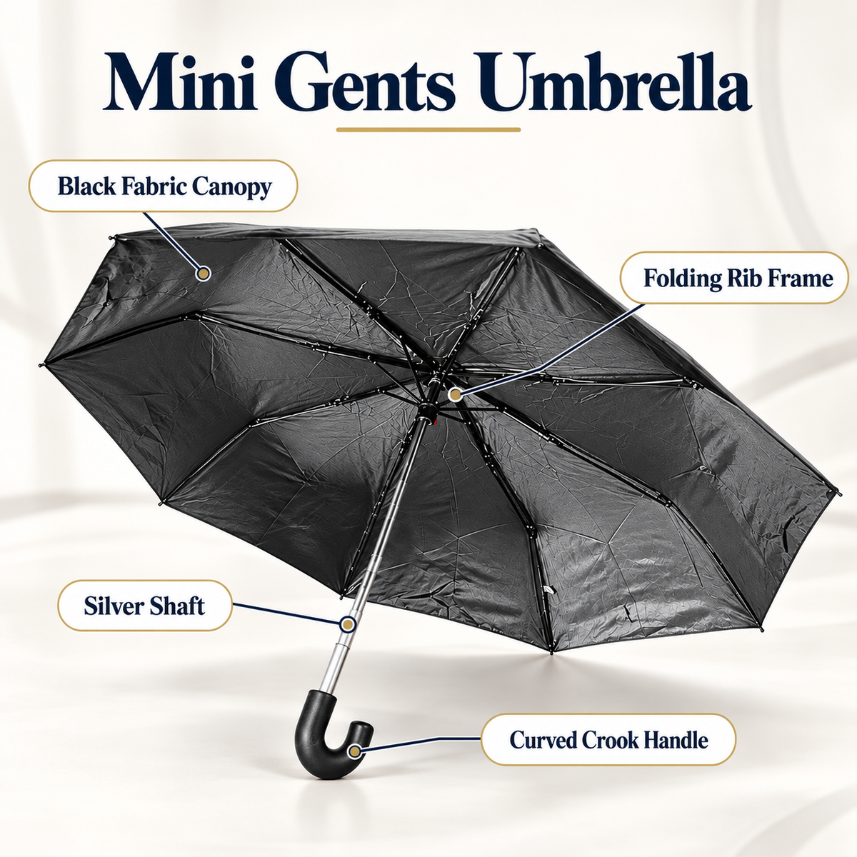 Black Mini Gents Umbrella with Crook Handle