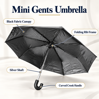 Black Mini Gents Umbrella with Crook Handle