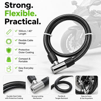 100cm Heavy-Duty Motorcycle Cable Lock – Flexible Security Lock for Bikes, Scooters & Motorcycles