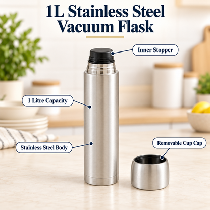 1L Stainless Steel Vacuum Flask Silver