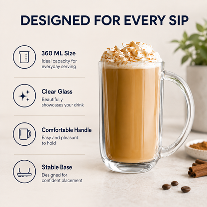 Caramel Glass Mugs 360ml – 6 Piece Set