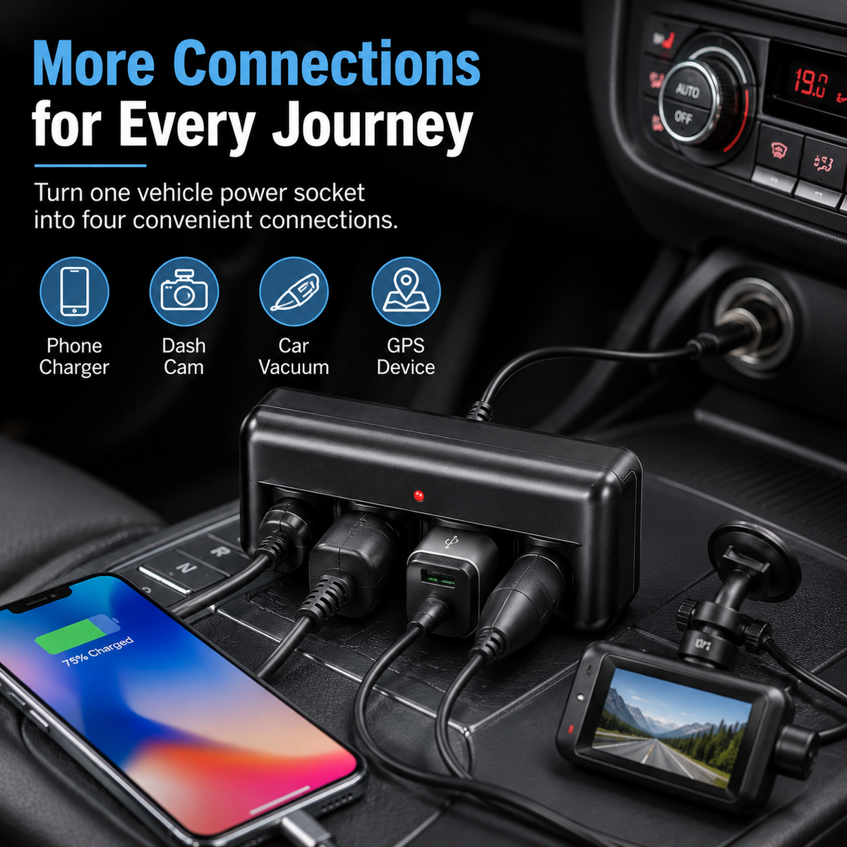 4-Way 12–24V Car Multi Socket