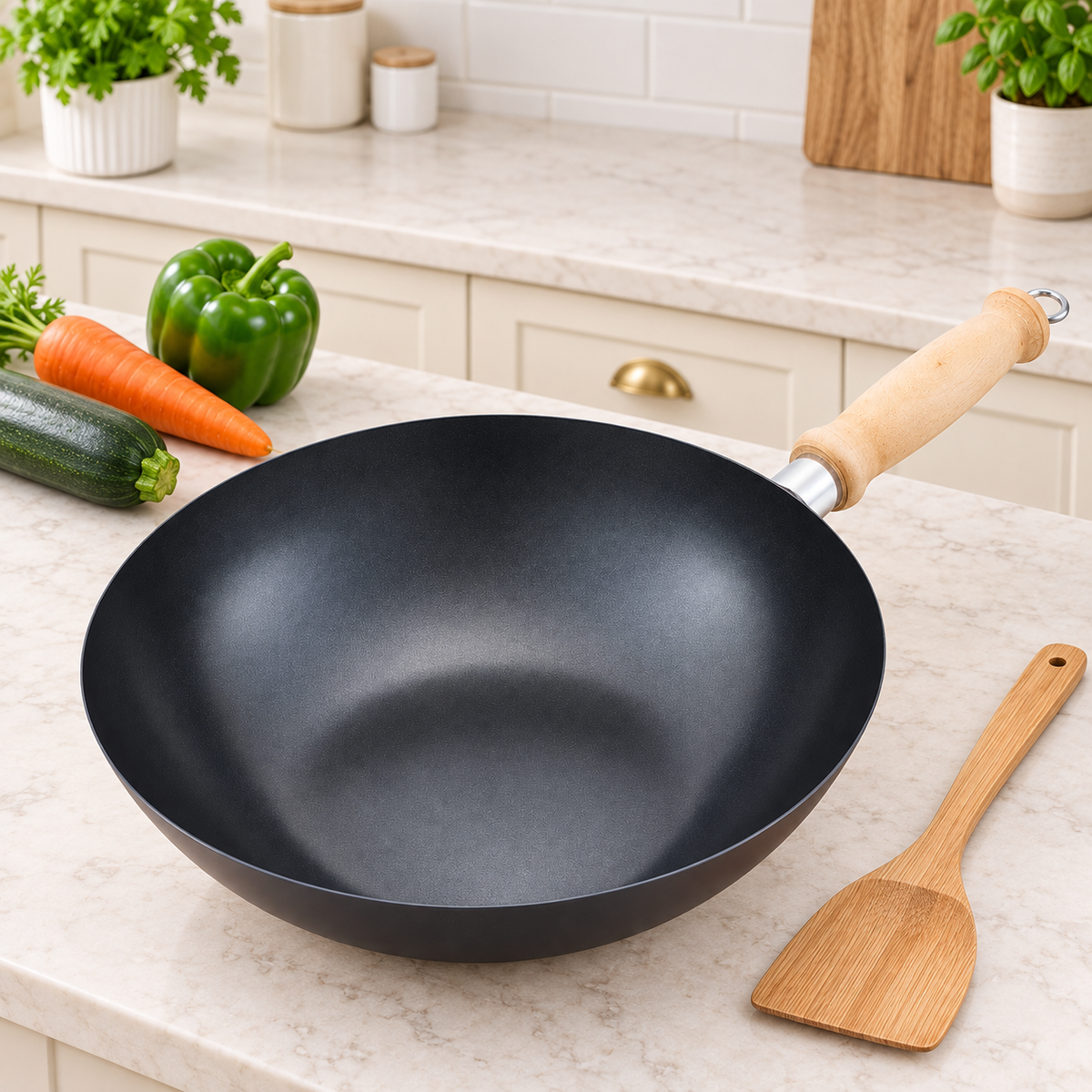 Non-Stick Wok with Wooden Handle – 25cm