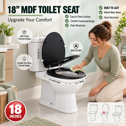 18 Inch Black MDF Toilet Seat