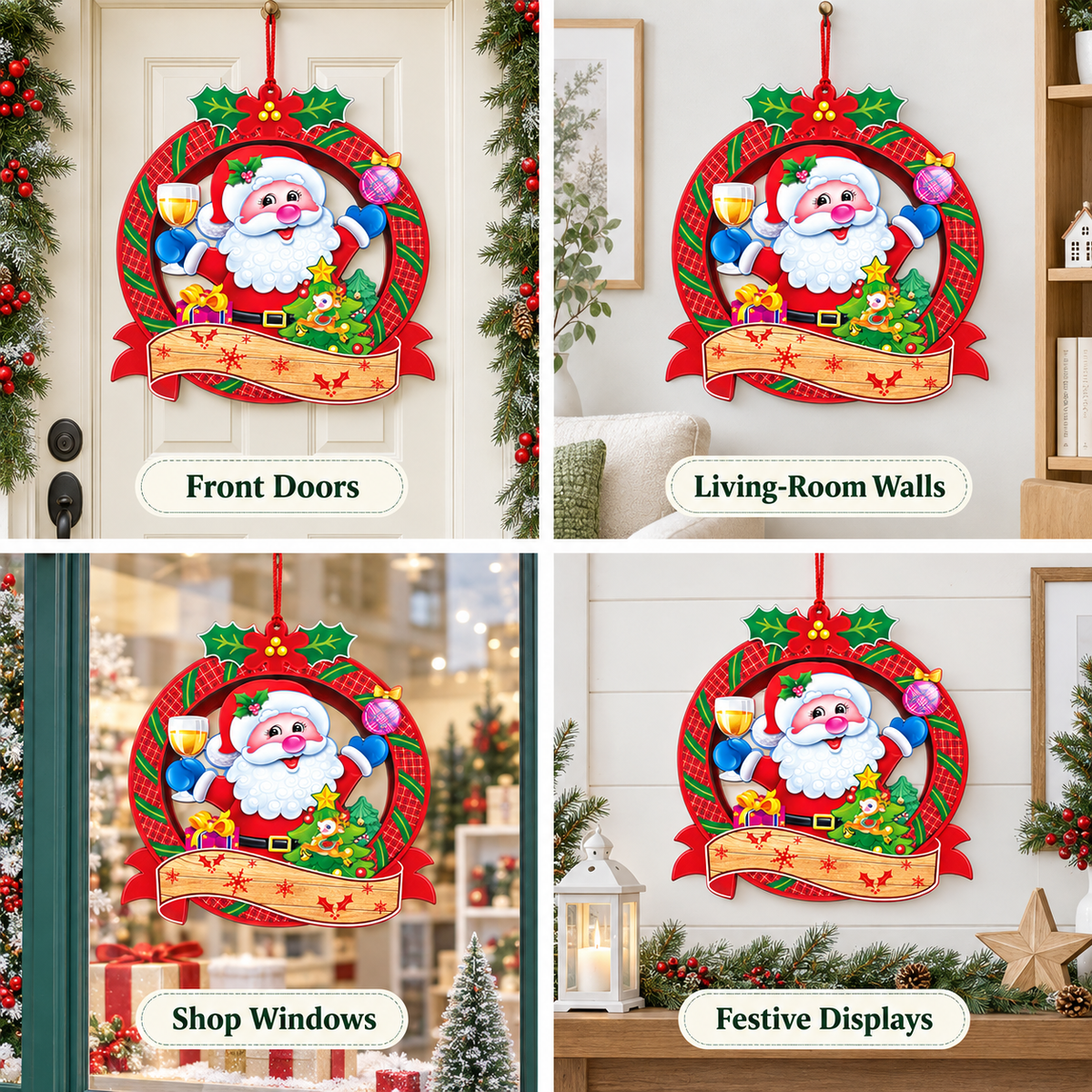 Christmas Santa Claus Hanging Wall Decoration – 32x36cm