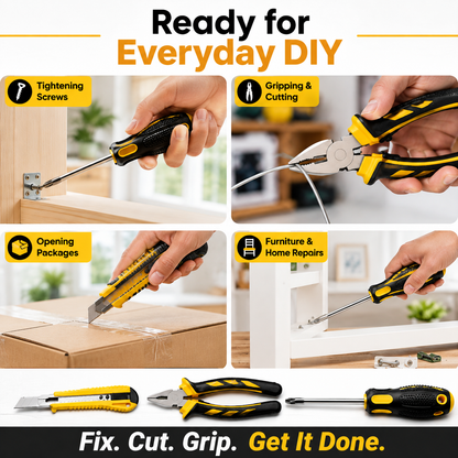 4-Piece Household Hand Tool Set – Pliers, 2 Screwdrivers & Utility Knife DIY Repair Kit