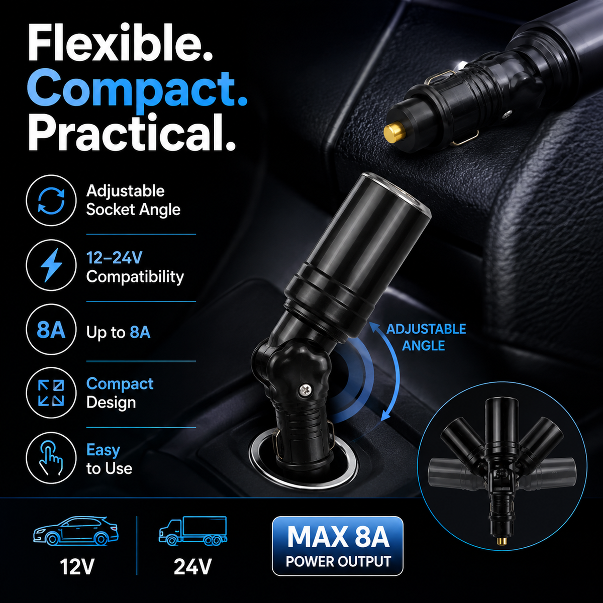 12–24V Adjustable Car Adaptor Socket