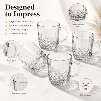 Concord Crystal Series 240ml Glass Mugs – 6 Pcs