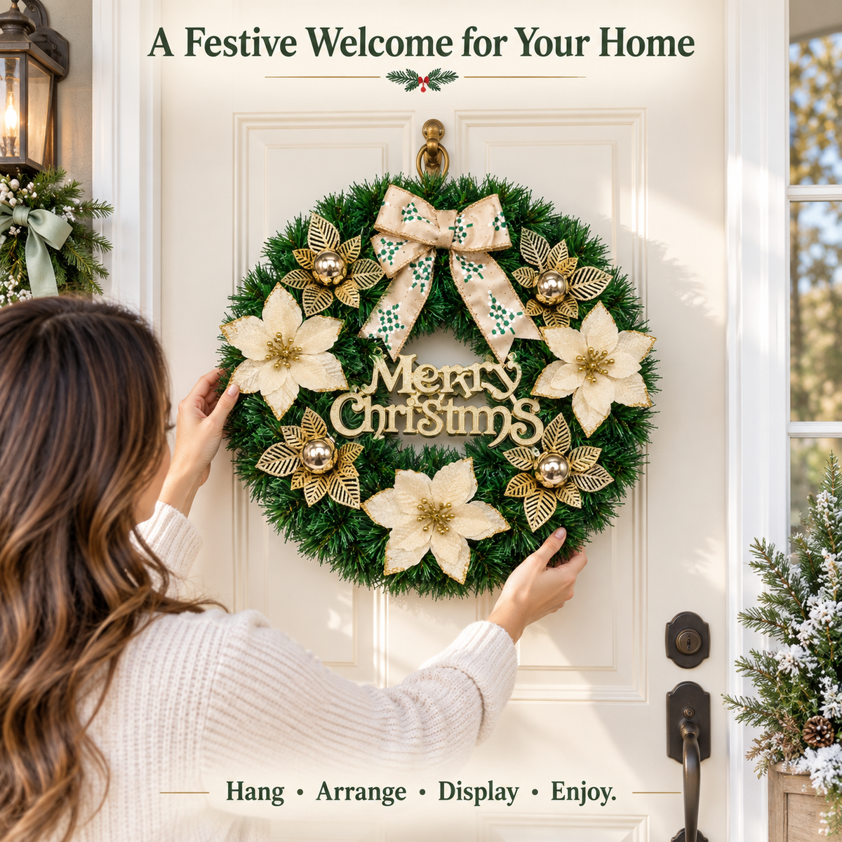40cm Green & Gold Christmas Wreath