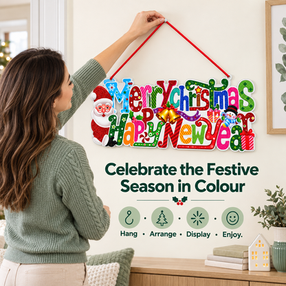 Glitter Merry Christmas Happy New Year Hanging Banner, 19x51cm
