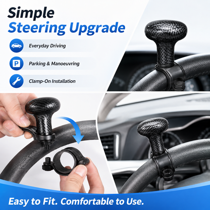 Universal Steering Wheel Spinner Knob – Carbon Fibre Style Driving Aid Handle for Cars & Vans