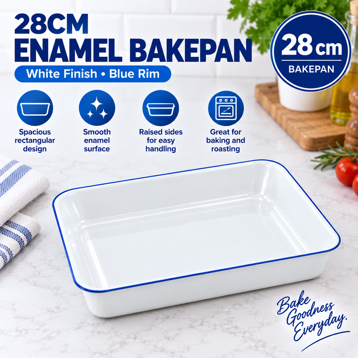 Enamel Bake Pan – 28cm Roasting & Baking Tray