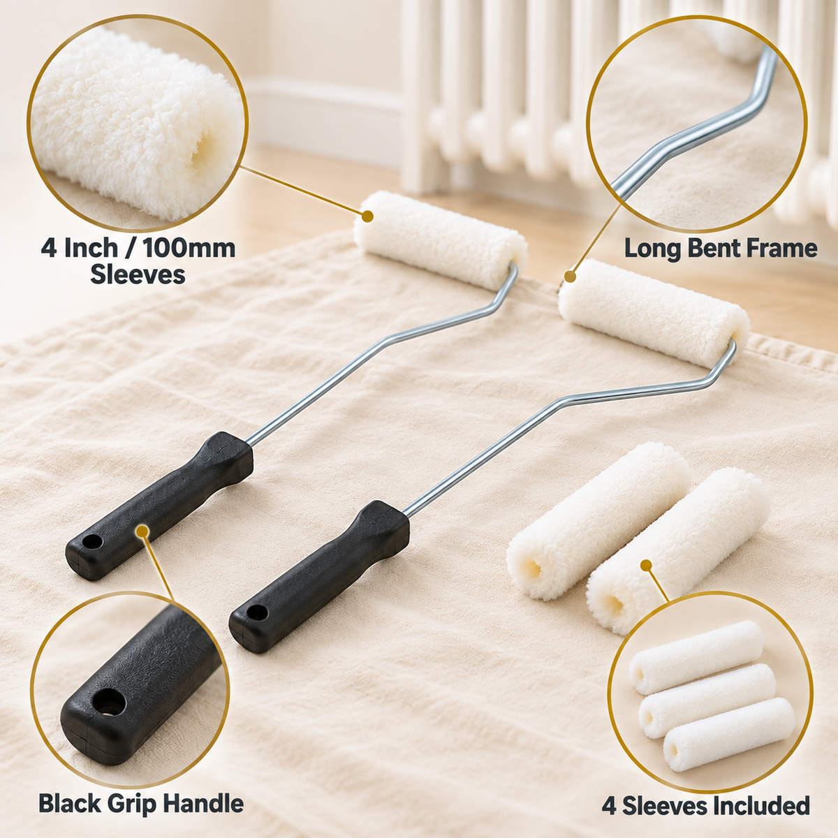 4 Inch Radiator Roller Set Pack of 2