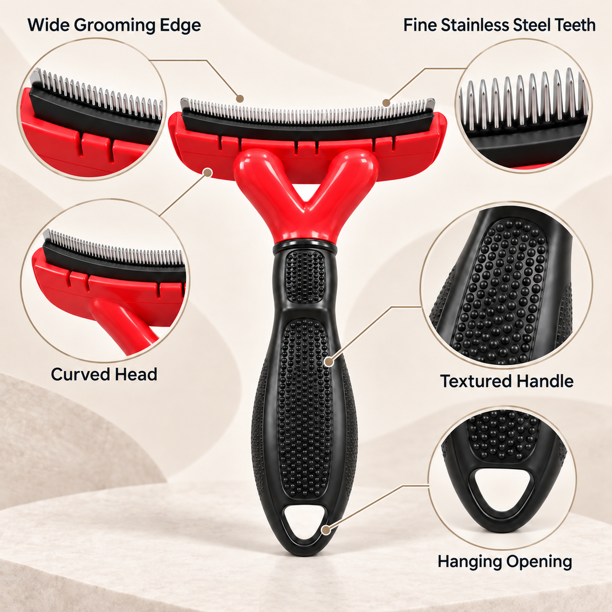 Pet Deshedding Tool  Edge, Release Button and Comfort-Grip Handle