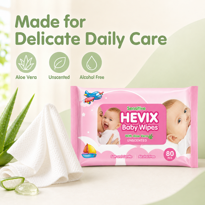 80 Unscented Sensitive Baby Wipes with Aloe Vera | Soft, Gentle & Alcohol-Free