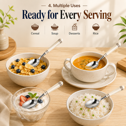 6 Piece Stainless Steel Serving Spoon Set with Decorative Handles
